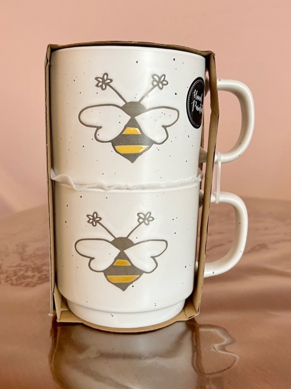 Heartland Hive White Bee Stackable Mugs - Set of 2